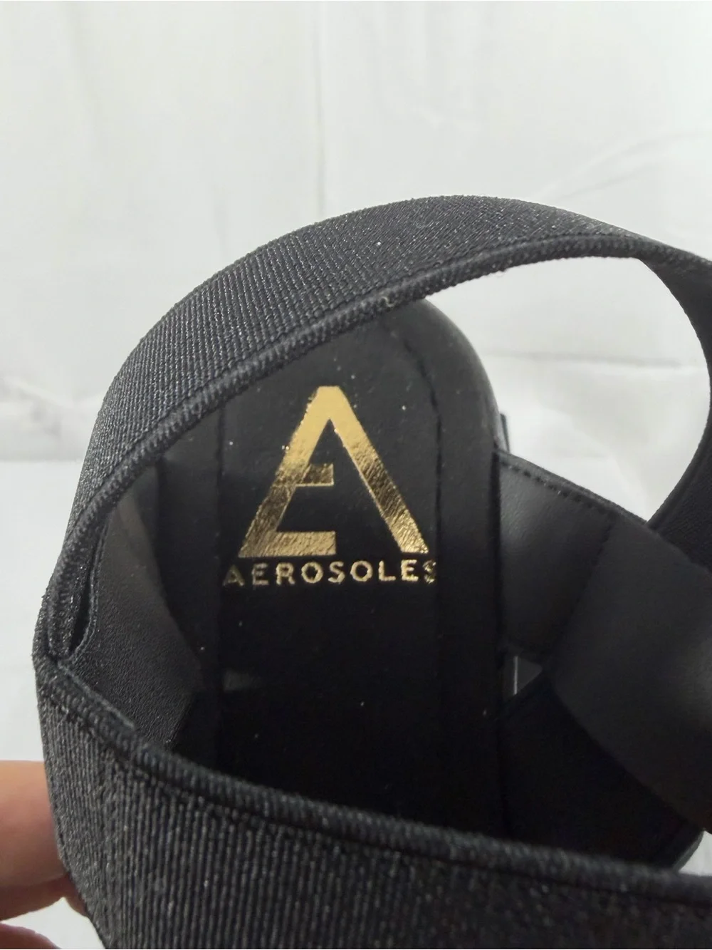 NWT Aerosoles Women's Size 6 Black Elastic-Strap Wedge Sandals